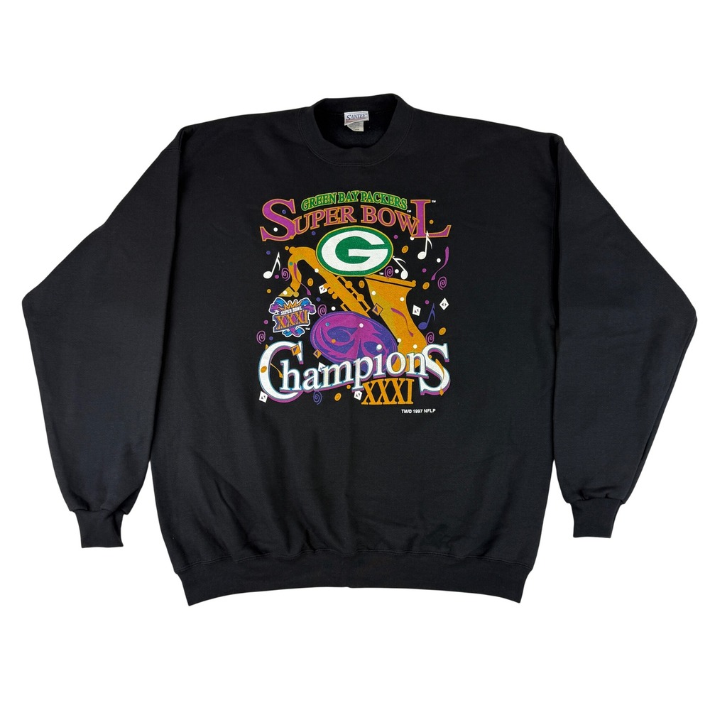 Santee Sweatshirt Mens XXL Black Green Bay Packers Super Bowl XXXI Champions 90s